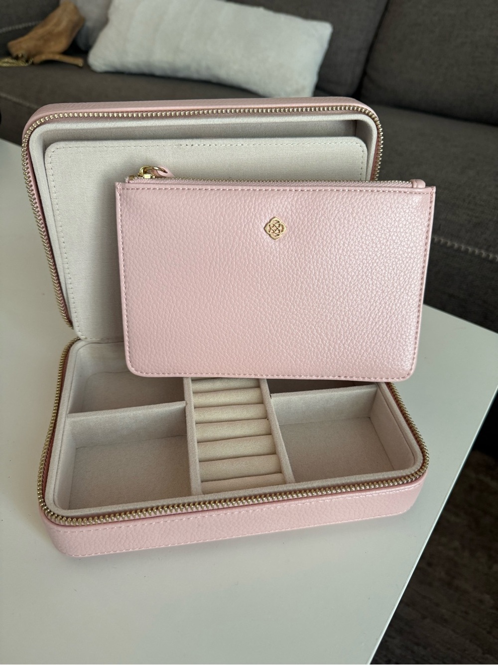 Kendra Scott Pink Leather Jewelry Travel Case with Zip Pouch